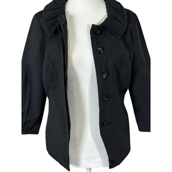 Axcess Womens Jacket Size 4 Black Ruffled Collar Button Up Pleated Detail - Picture 4 of 9